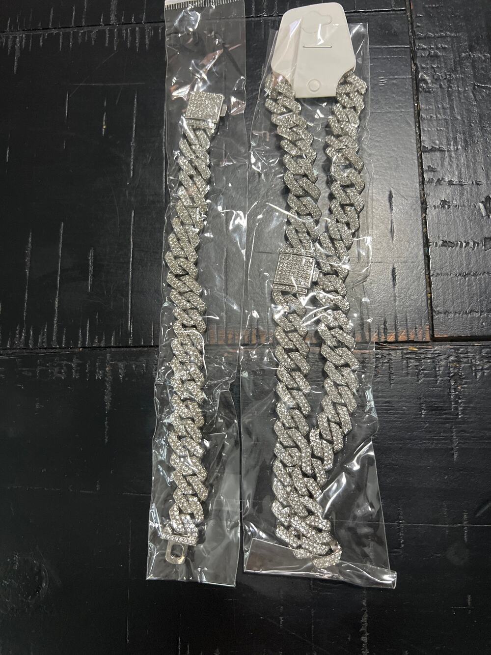 Iced Out Cuban Link Necklace/ Bracelet Set Men Hip Hop Rhinestone Silver 18" 8"